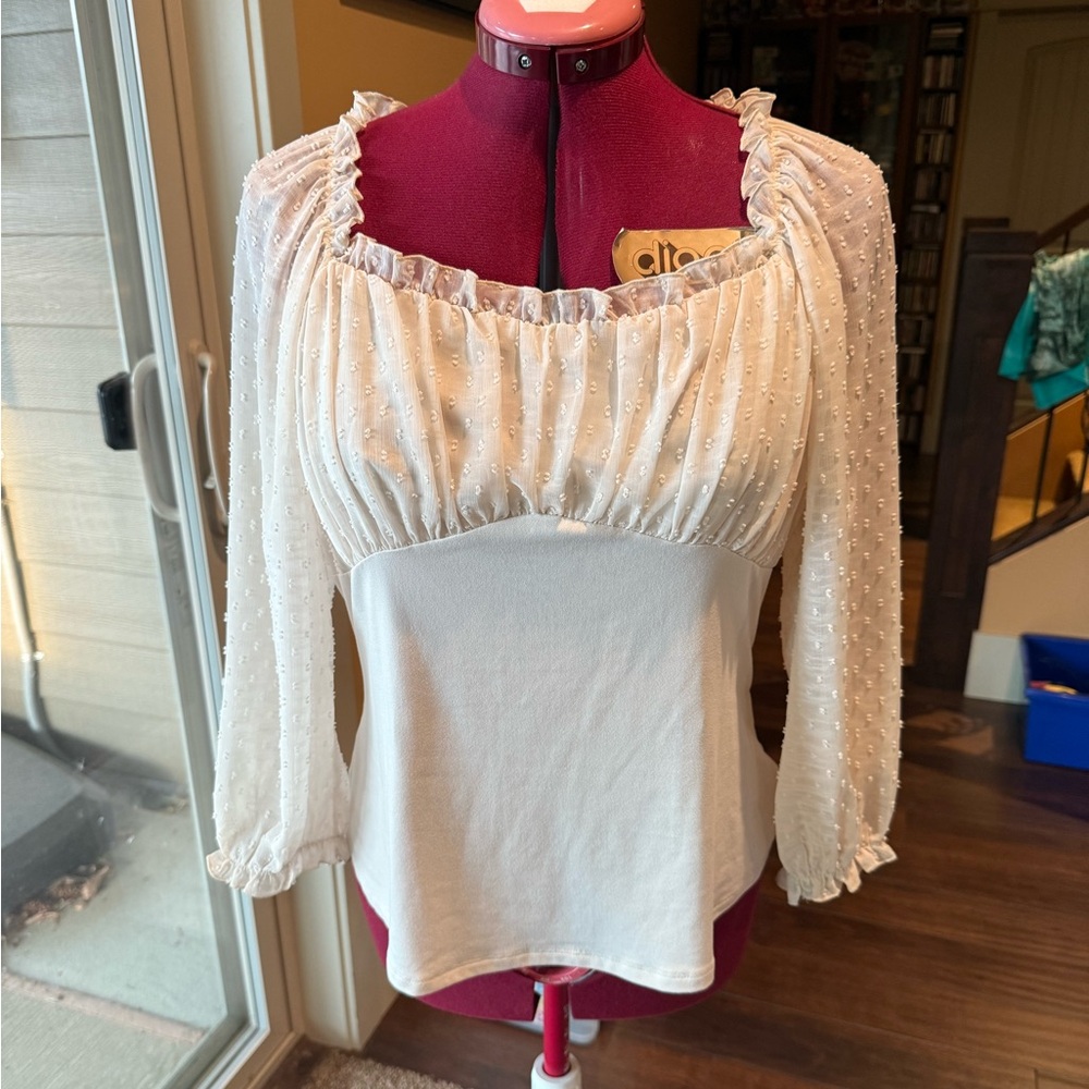 Cream Milkmaid Three Quarter Length Sleeve Top